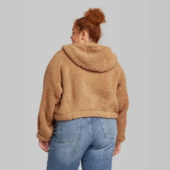 Wild Fable Faux Shearling Full Zip-Up Sweatshirt, Color Light Brown Size M/L - Picture 2 of 14